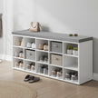 Entryway Storage Bench – Upholstered Fabric – White and Grey – 15 Open Compartments