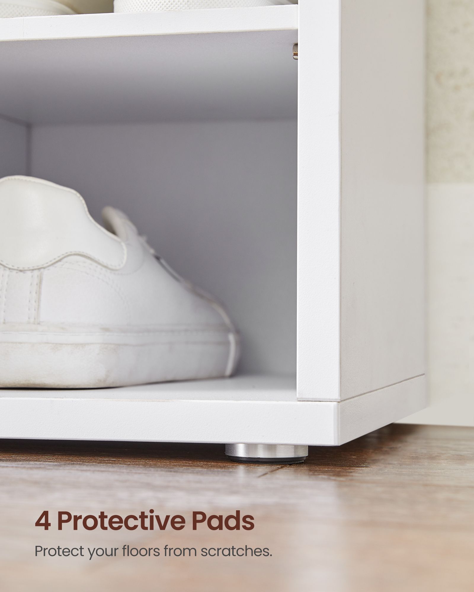 Shoe Rack – Wood – Cloud White and Dove Grey – Shoe Bench with Cushion and 15 Open Storage Compartments