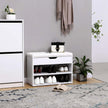 Shoe Bench – Wood – White and Gray – Padded Seat with Storage Compartments