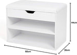 Shoe Bench – Wood – White and Gray – Padded Seat with Storage Compartments