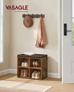 Shoe Storage Bench – Engineered Wood – Rustic Brown – Padded Seat with 4 Compartments and 2 Adjustable Shelves