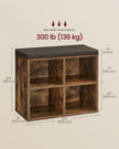 Shoe Storage Bench – Engineered Wood – Rustic Brown – Padded Seat with 4 Compartments and 2 Adjustable Shelves