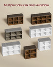 Shoe Storage Bench – Engineered Wood – Rustic Brown – Padded Seat with 4 Compartments and 2 Adjustable Shelves