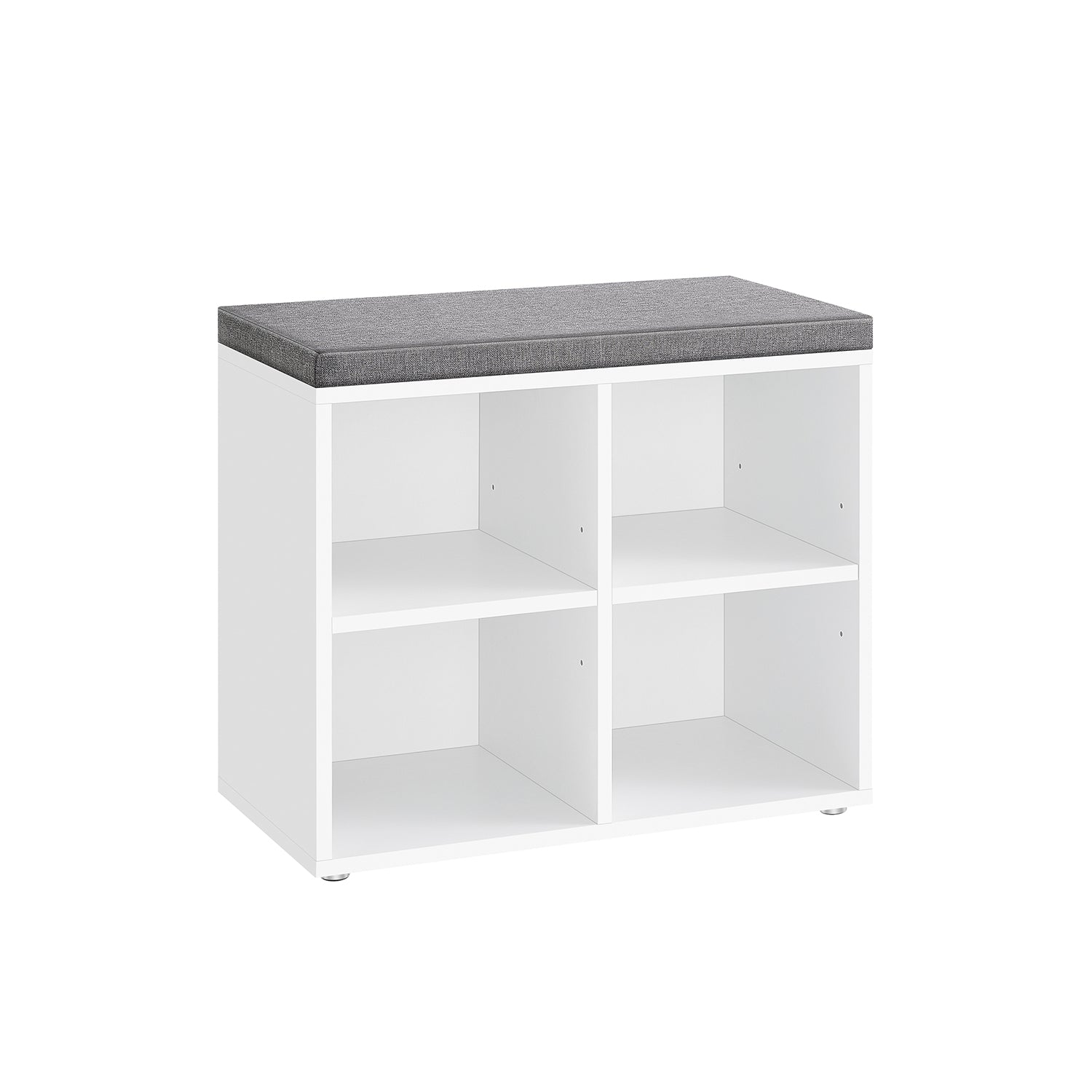 Shoe Storage Bench – Wood – Cloud White – Padded Seat with Adjustable Shelves