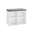 Shoe Storage Bench – Wood – Cloud White – Padded Seat with Adjustable Shelves