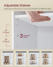 Shoe Storage Bench – Wood – Cloud White – Padded Seat with Adjustable Shelves