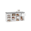 Shoe Bench – Wood – White – Storage with Open Compartments and Padded Seat