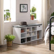 Shoe Bench – Wood – White – Storage with Open Compartments and Padded Seat