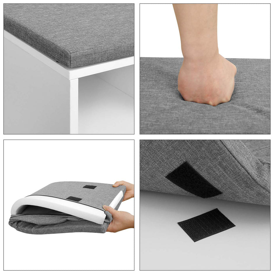 Shoe Bench – Wood – White – Storage with Open Compartments and Padded Seat
