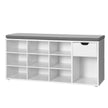 Shoe Bench – Wood – White – Storage with Open Compartments and Padded Seat