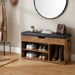 Entryway Storage Bench – Wood – Brown – Cushioned with Hidden Compartment and Shelves