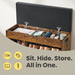 Entryway Storage Bench – Wood – Brown – Cushioned with Hidden Compartment and Shelves