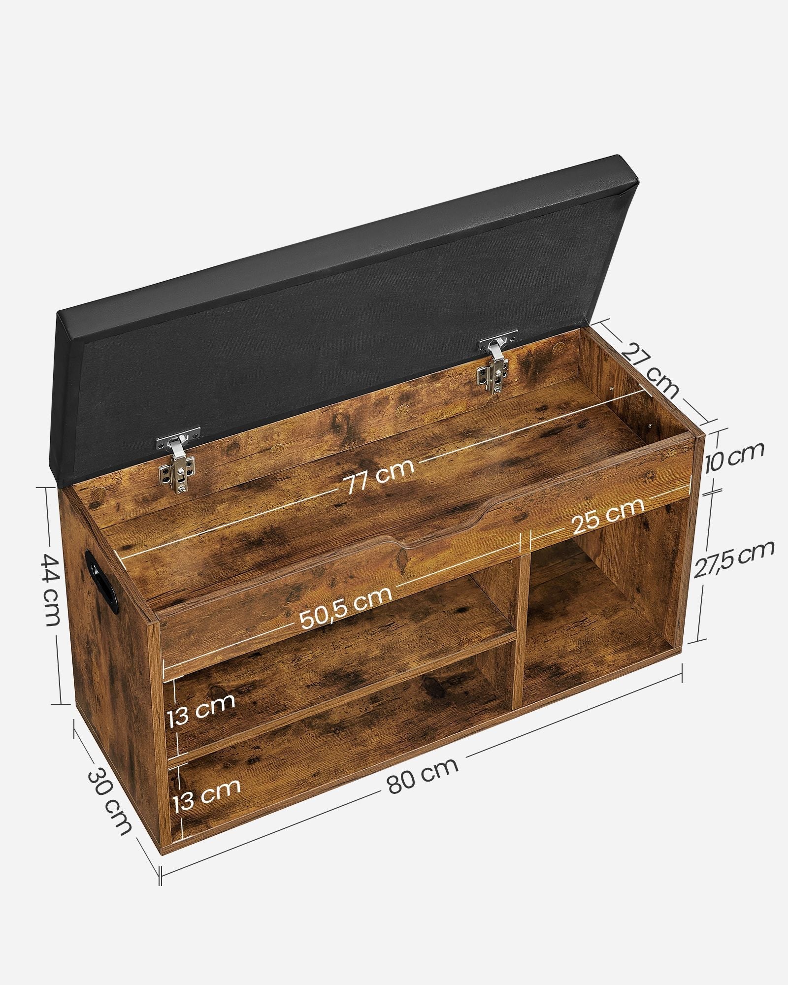 Shoe Bench – Wood – White – 3 Compartments with Storage Seat and Hidden Chest