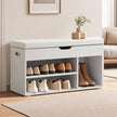 Shoe Storage Bench – Wood – White and Grey – Padded Seat with 3 Compartments