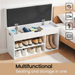 Shoe Storage Bench – Wood – White and Grey – Padded Seat with 3 Compartments
