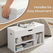 Shoe Storage Bench – Wood – White and Grey – Padded Seat with 3 Compartments