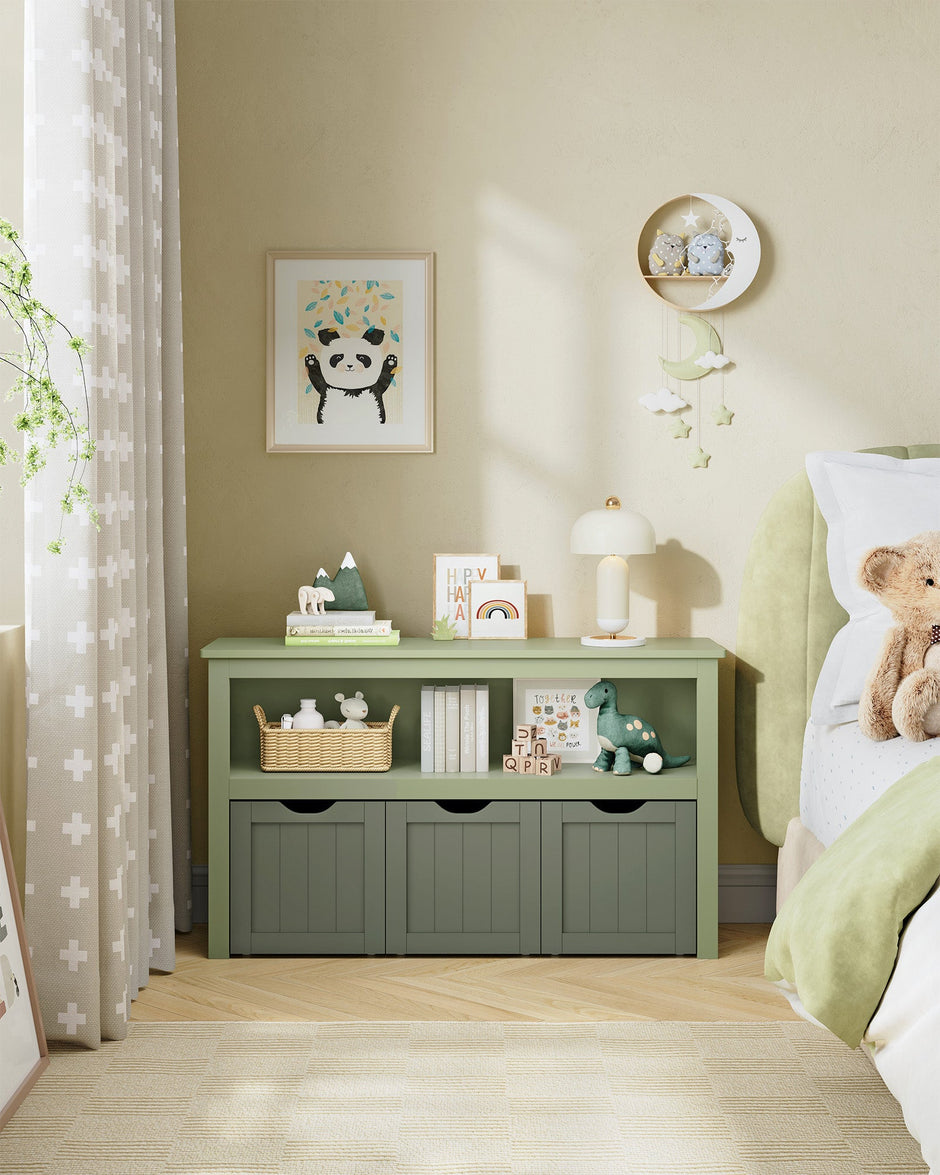 Toy Storage Unit – Wood – White – Mobile with 3 Drawers