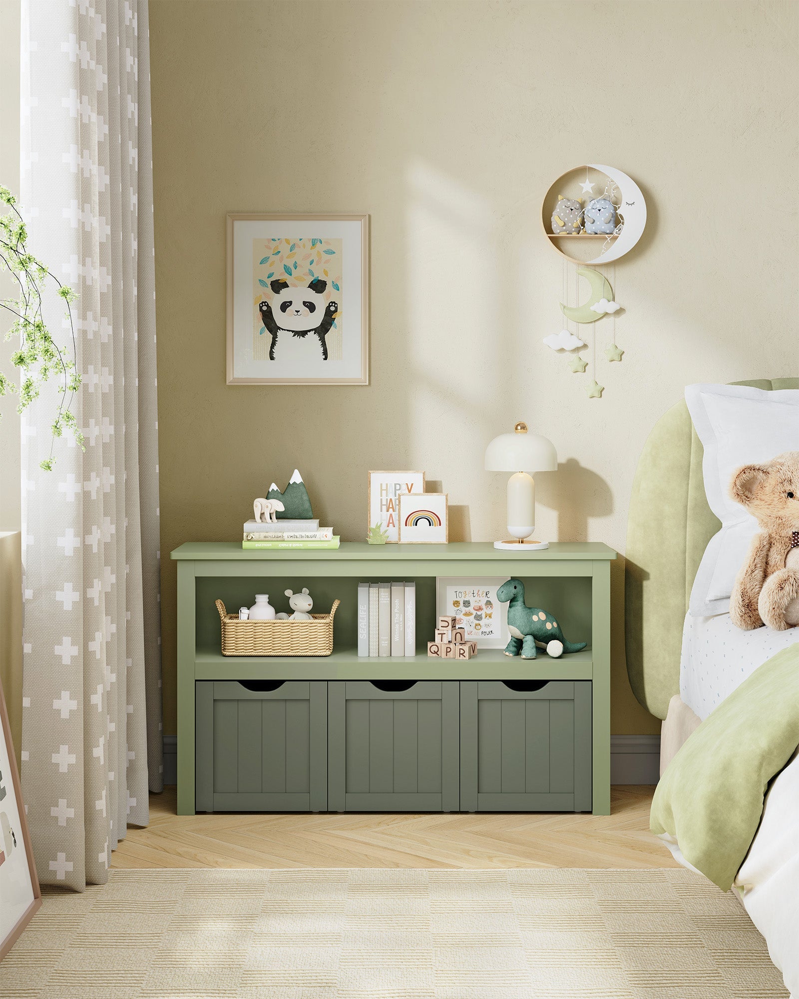 Toy Storage – Wood – Laurel Green – Mobile Unit with 3 Drawers