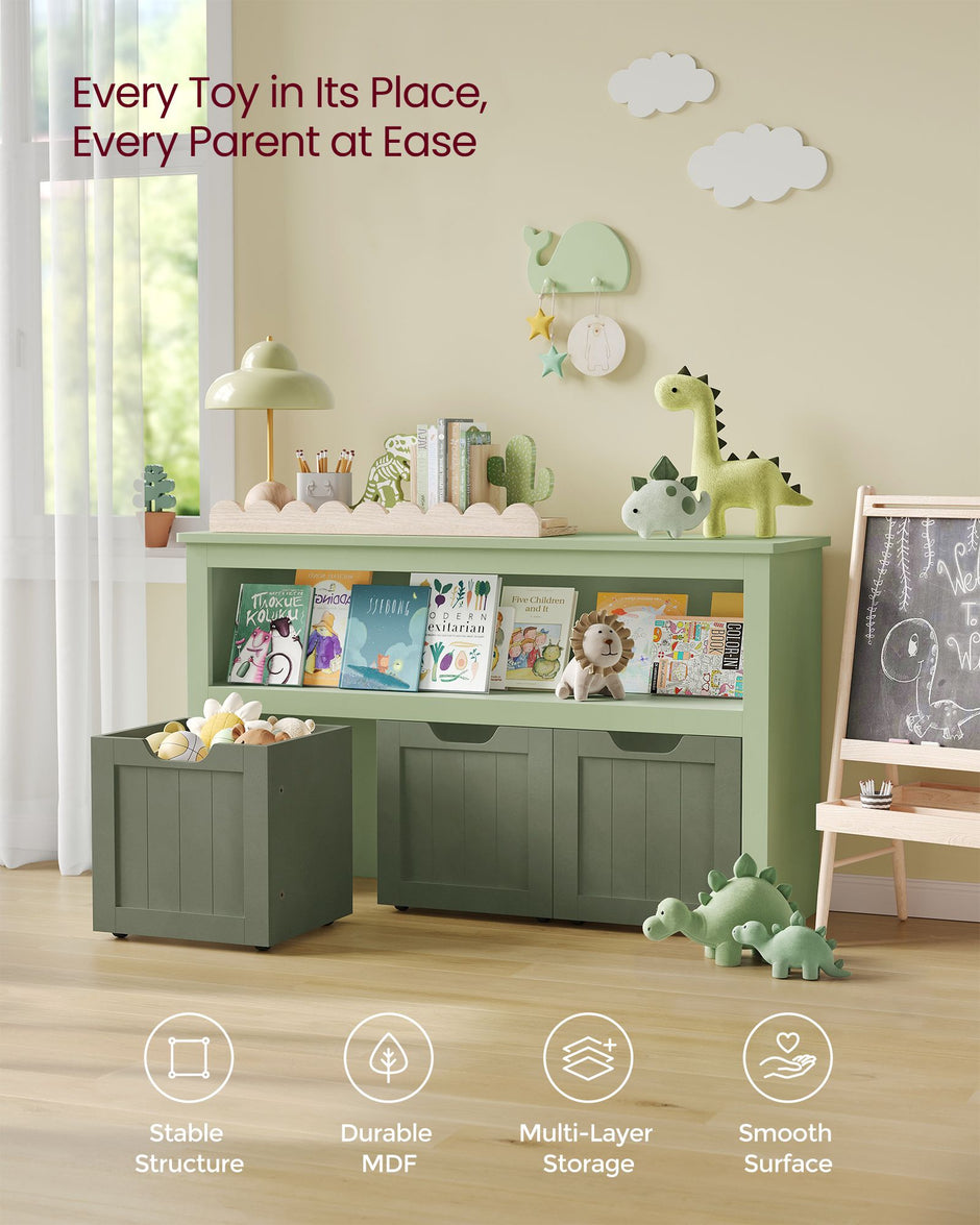 Toy Storage – Wood – Laurel Green – Mobile Unit with 3 Drawers