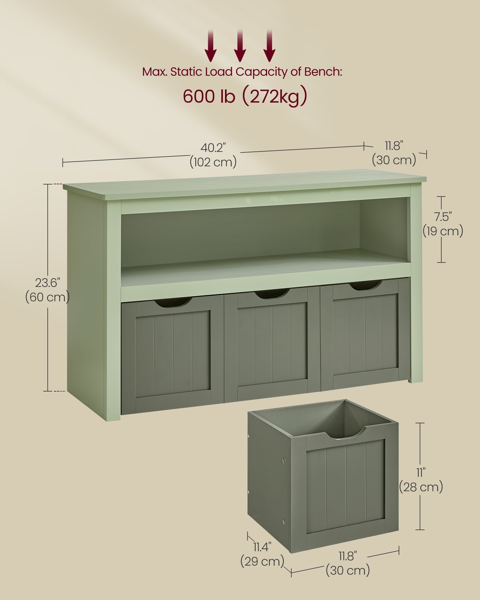 Toy Storage – Wood – Laurel Green – Mobile Unit with 3 Drawers
