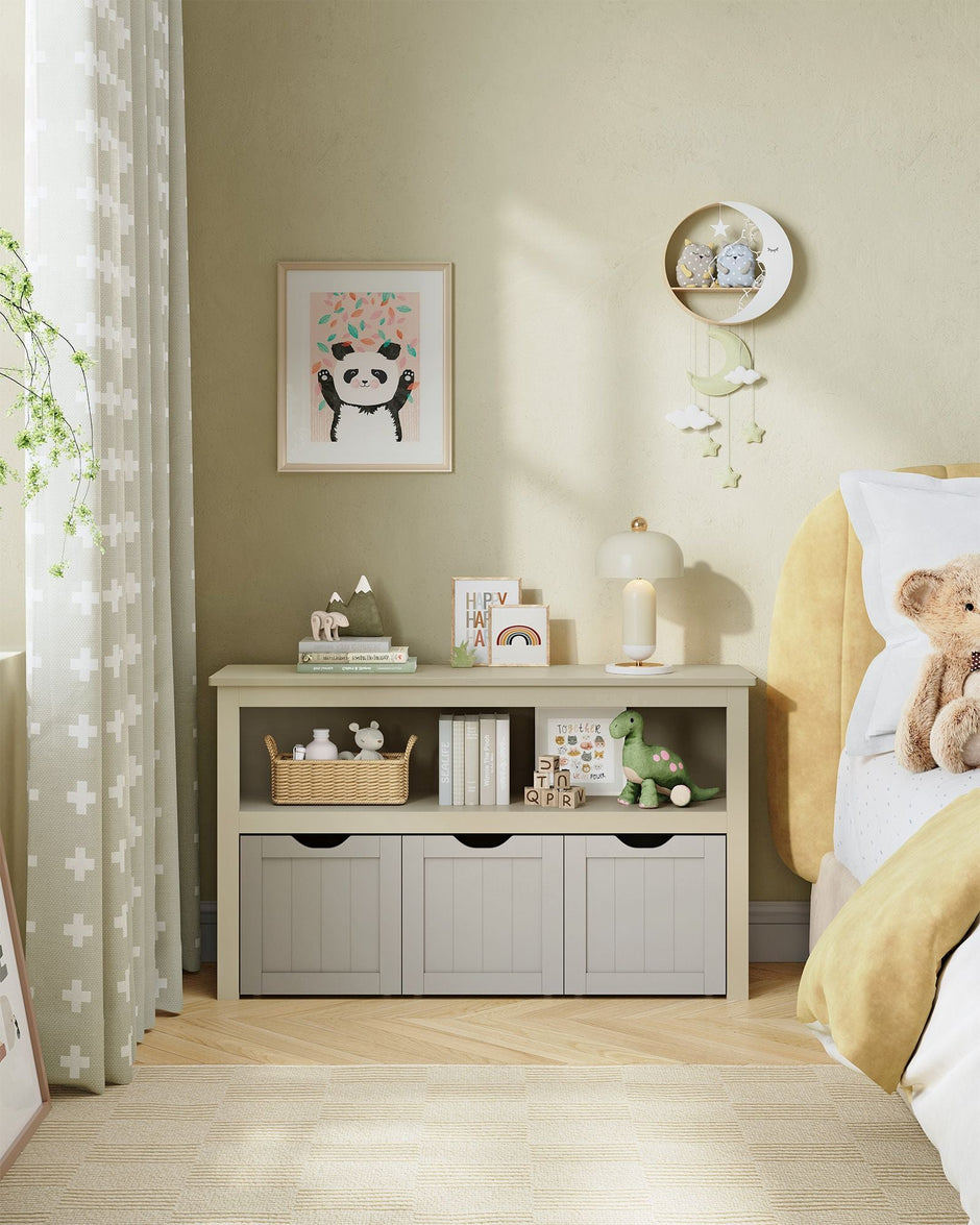 Toy Storage Unit – Engineered Wood – Sand Beige – Mobile Design with 3 Drawers