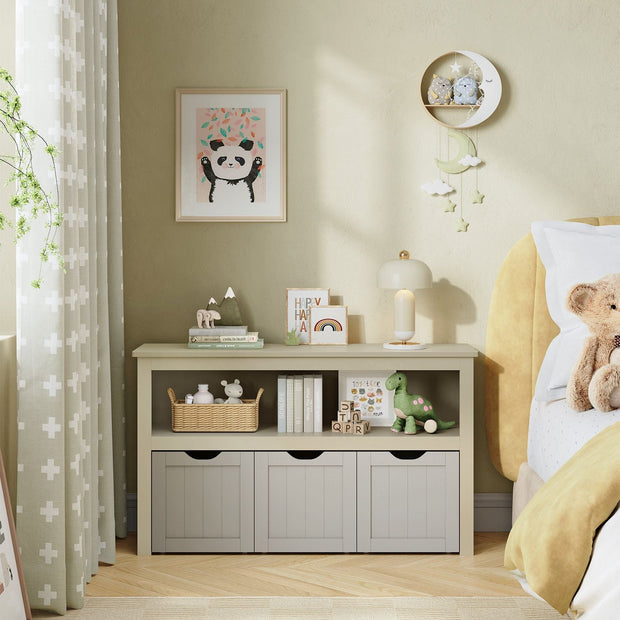 Toy Storage Unit – Engineered Wood – Sand Beige – Mobile Design with 3 Drawers