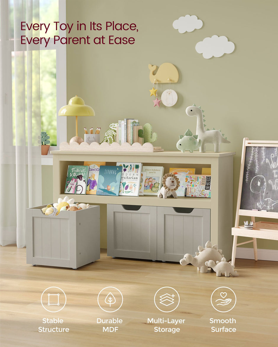 Toy Storage Unit – Engineered Wood – Sand Beige – Mobile Design with 3 Drawers