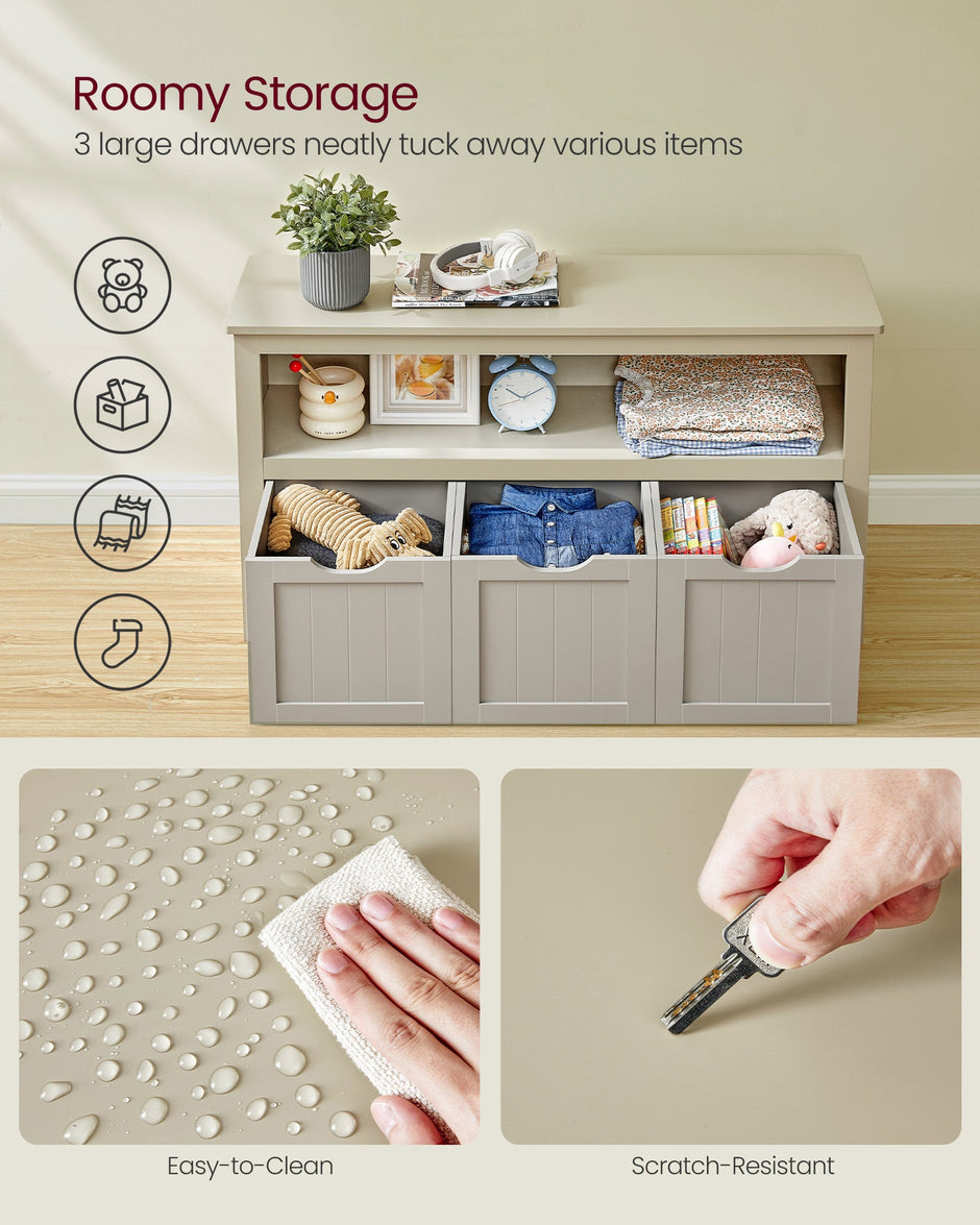 Toy Storage Unit – Wood – White – Mobile with 3 Drawers