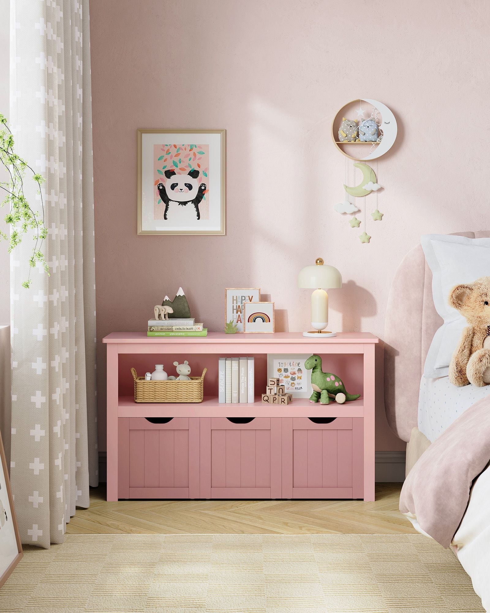 Toy Storage Unit – Wood – Jelly Pink – Mobile with 3 Drawers