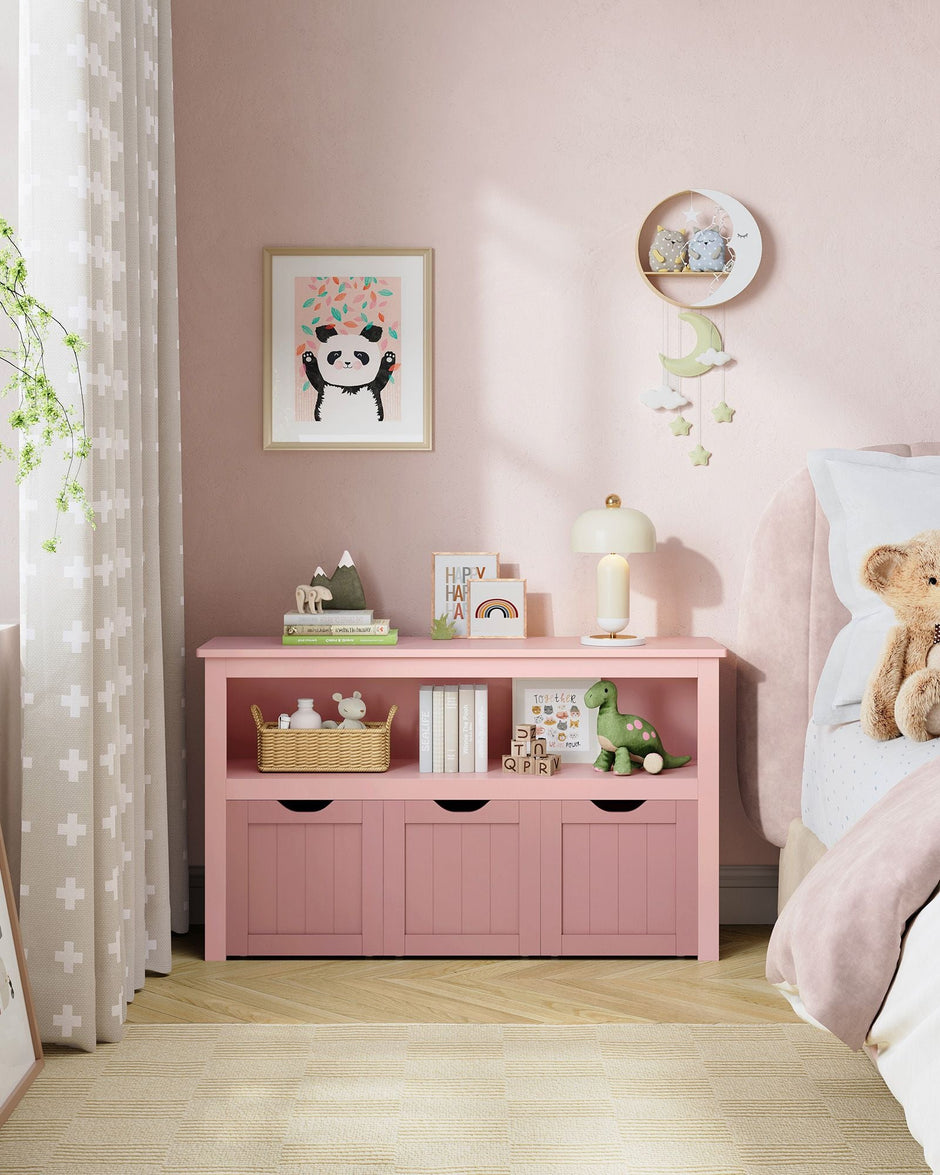Toy Storage Unit – Wood – Jelly Pink – Mobile with 3 Drawers