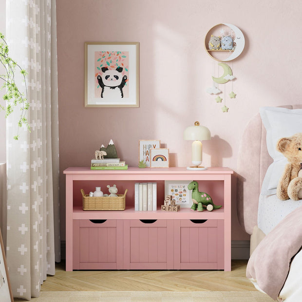 Toy Storage Unit – Wood – Jelly Pink – Mobile with 3 Drawers