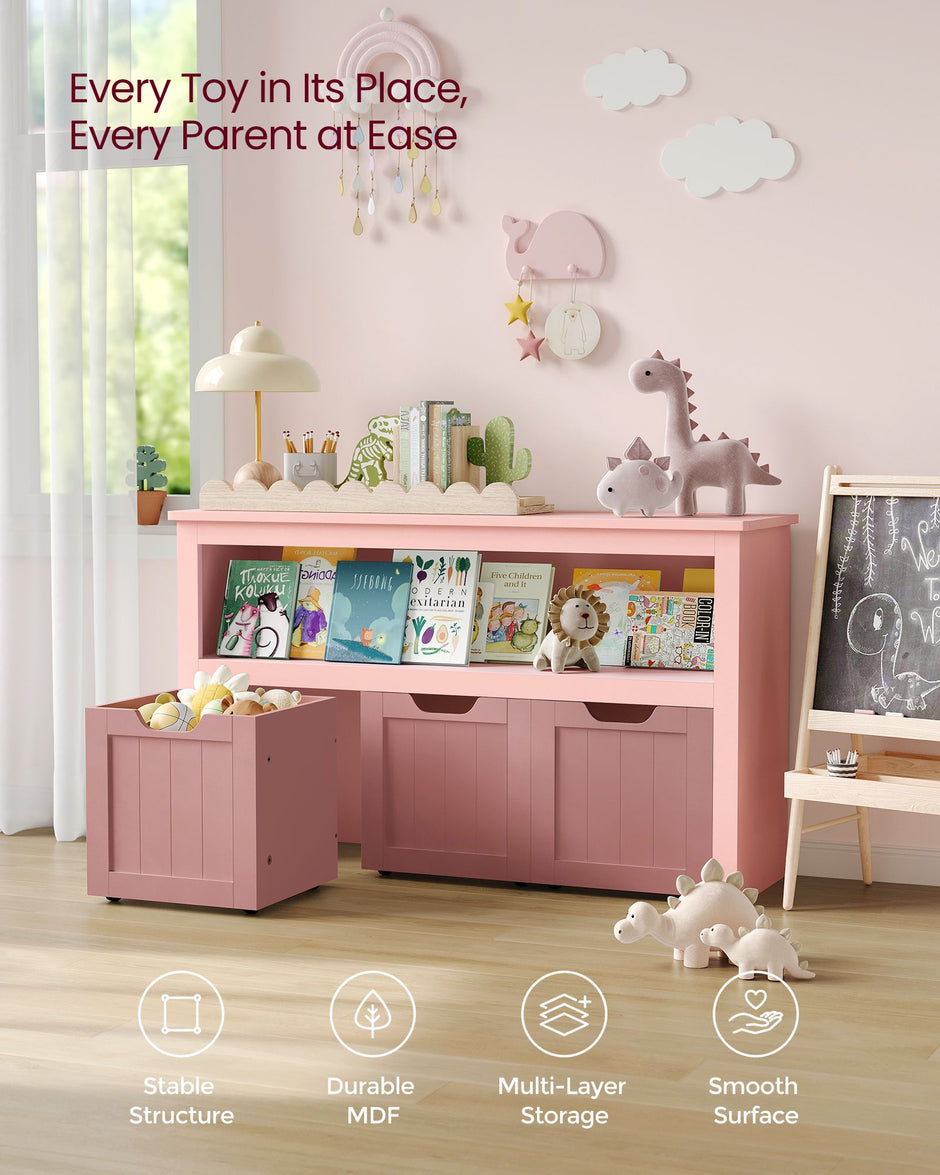 Toy Storage Unit – Wood – White – Mobile with 3 Drawers