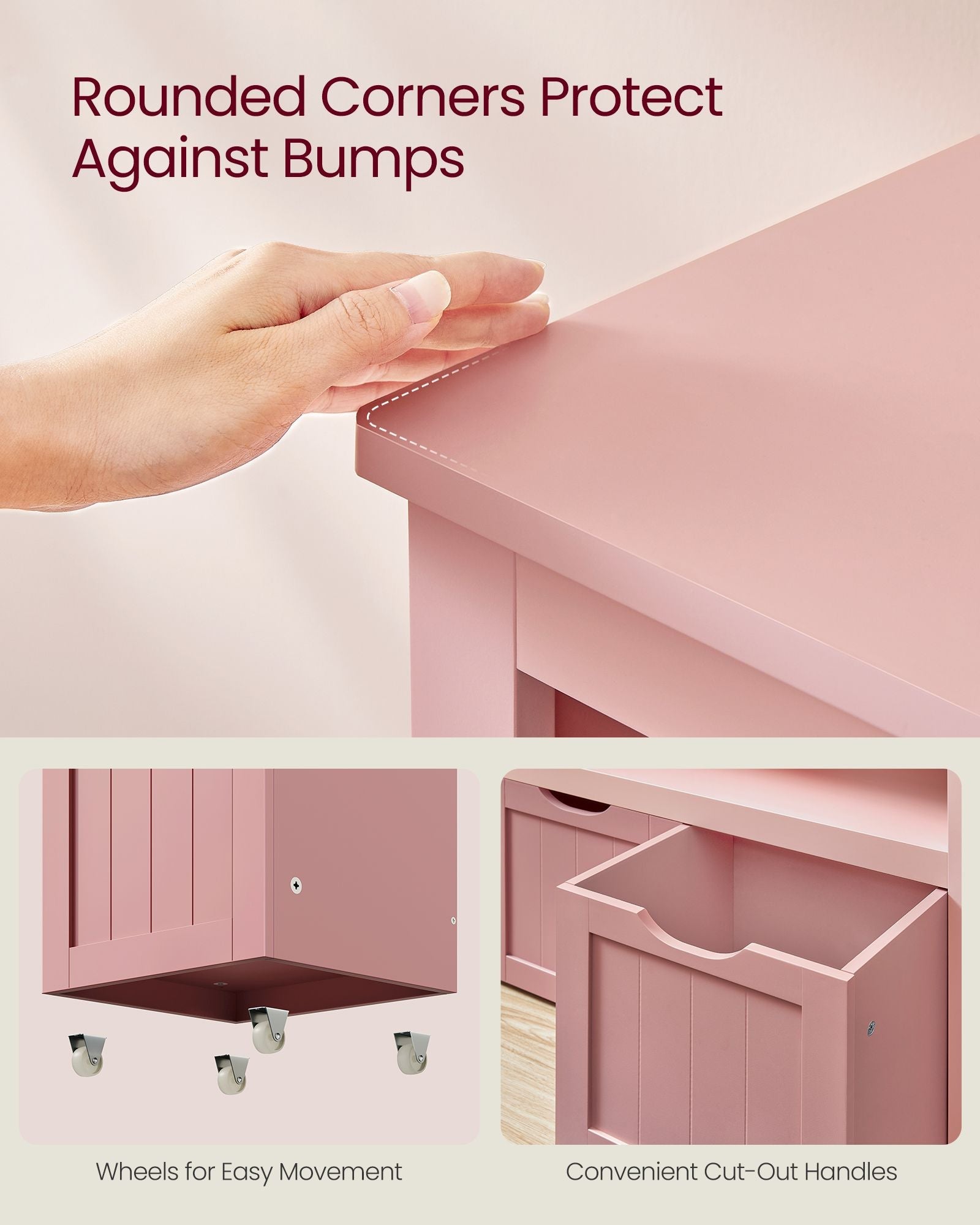 Toy Storage Unit – Wood – Jelly Pink – Mobile with 3 Drawers