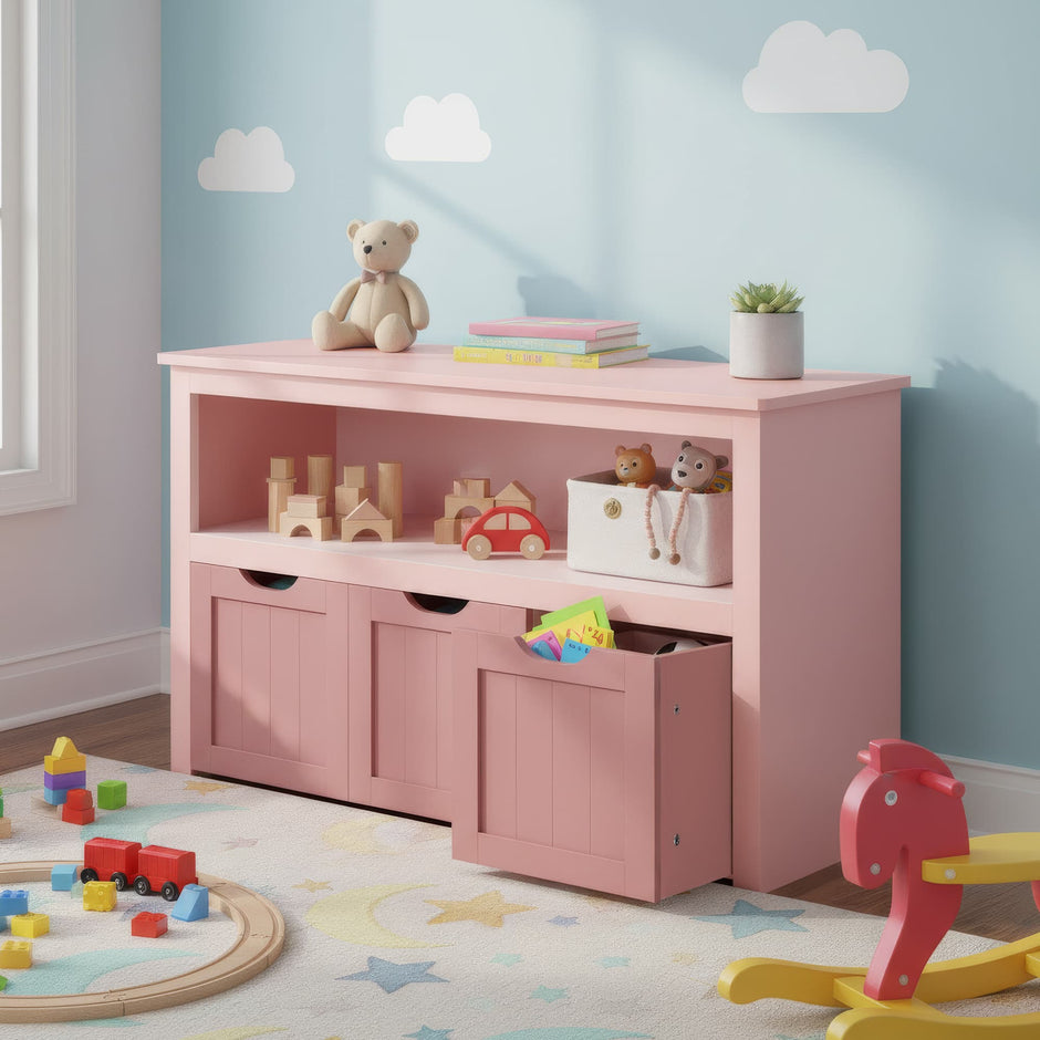 Toy Storage Cabinet – Engineered Wood – Laurel Green – Mobile with 3 Drawers