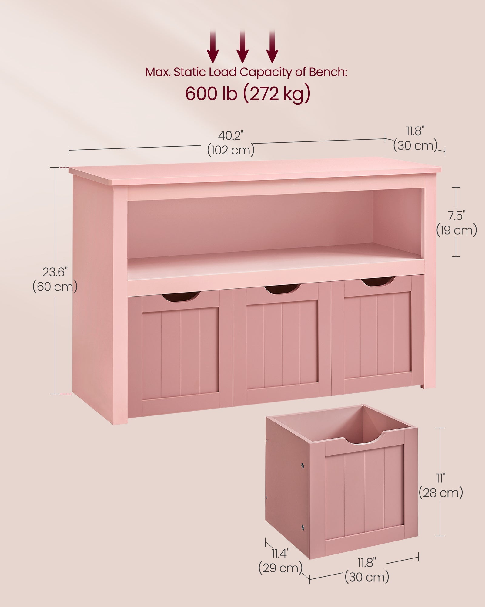 Toy Storage Unit – Wood – Jelly Pink – Mobile with 3 Drawers