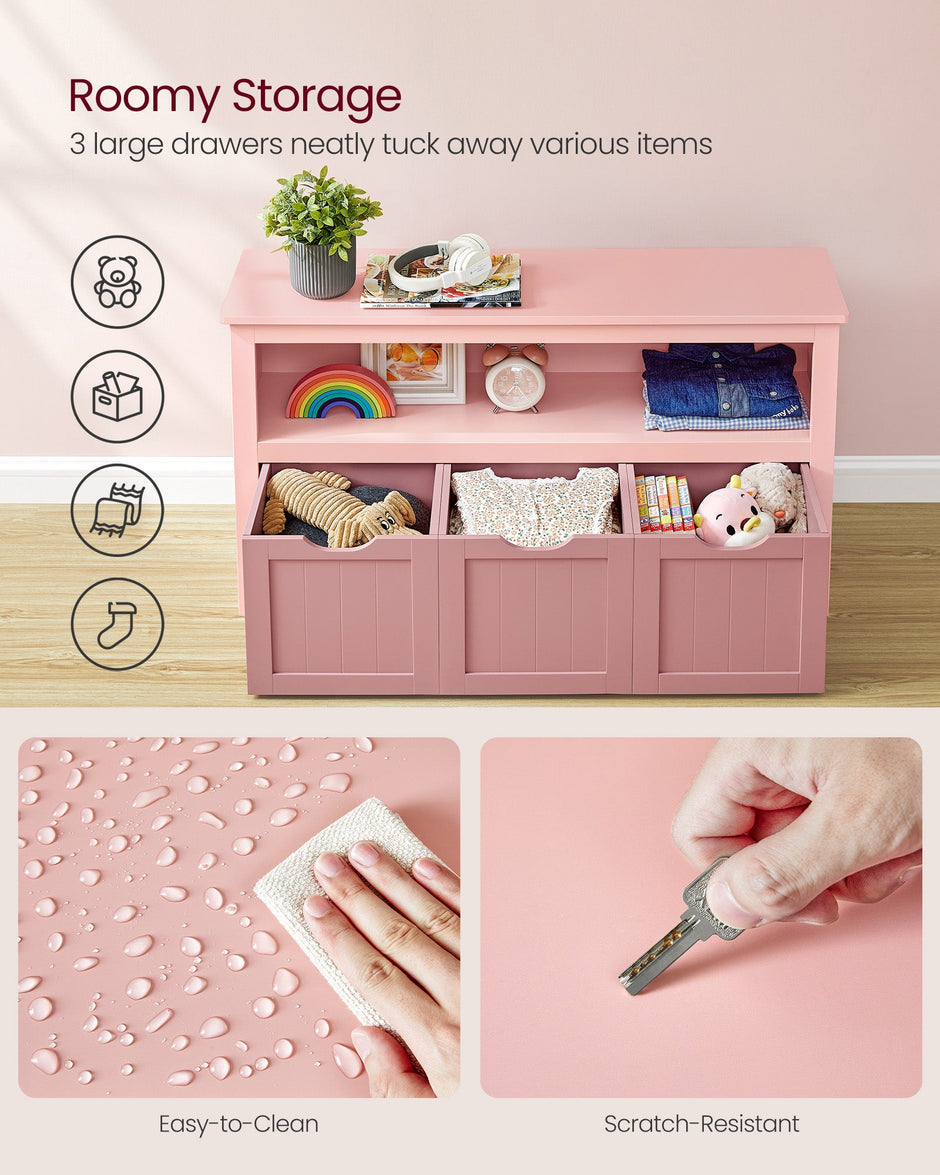 Toy Storage Unit – Wood – Jelly Pink – Mobile with 3 Drawers