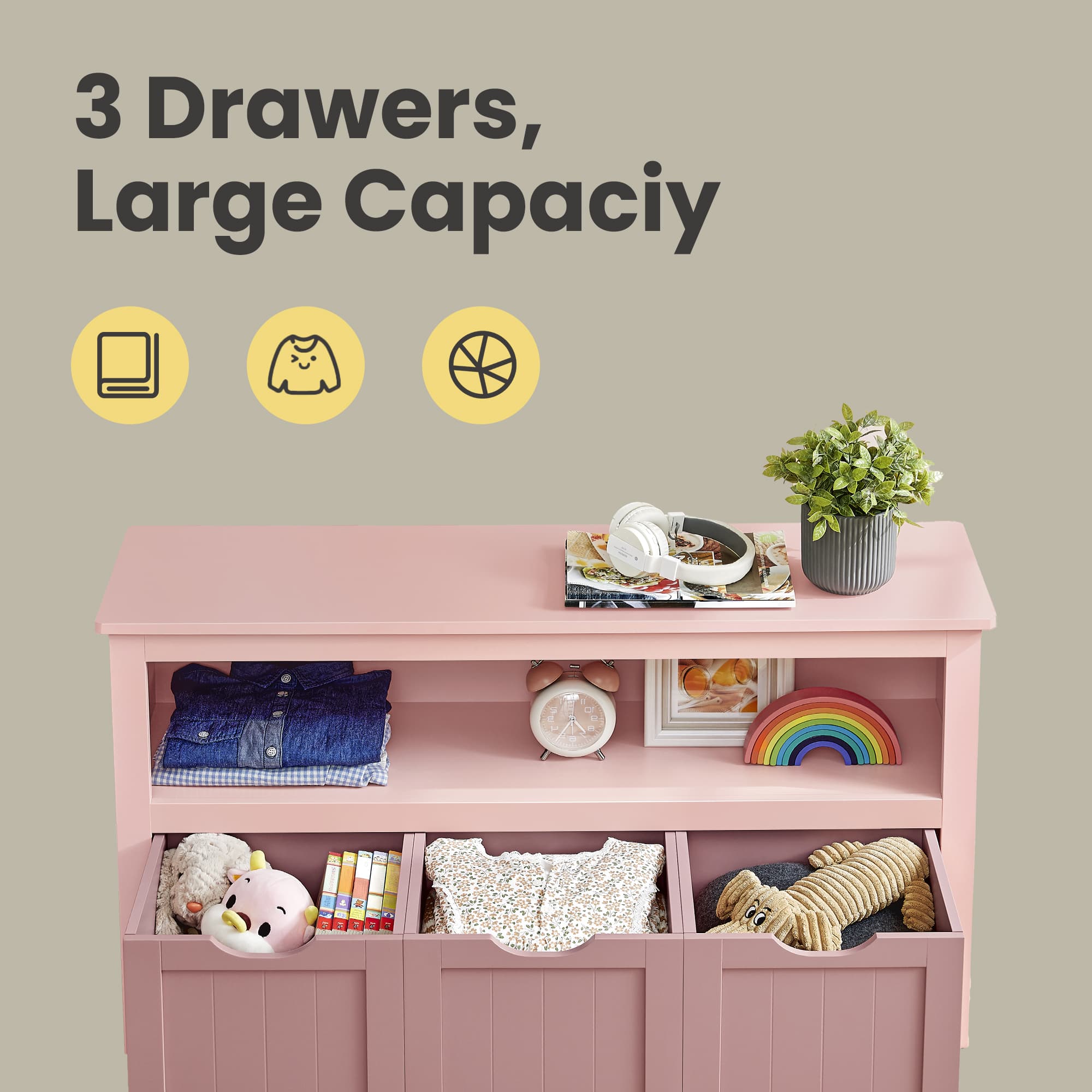 Toy Storage Cabinet – Engineered Wood – Laurel Green – Mobile with 3 Drawers