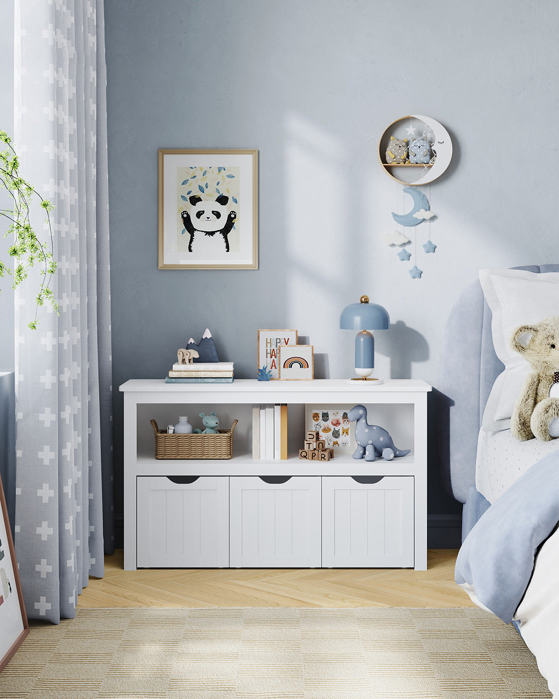 Toy Storage Unit – Wood – White – Mobile with 3 Drawers