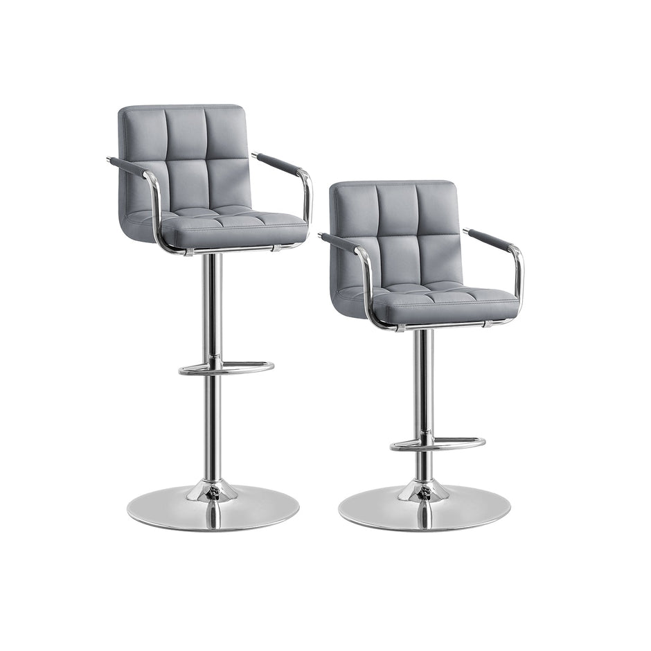 Bar Chair – Synthetic Leather – Light Grey – Height Adjustable, 360° Swivel with Backrest and Footrest