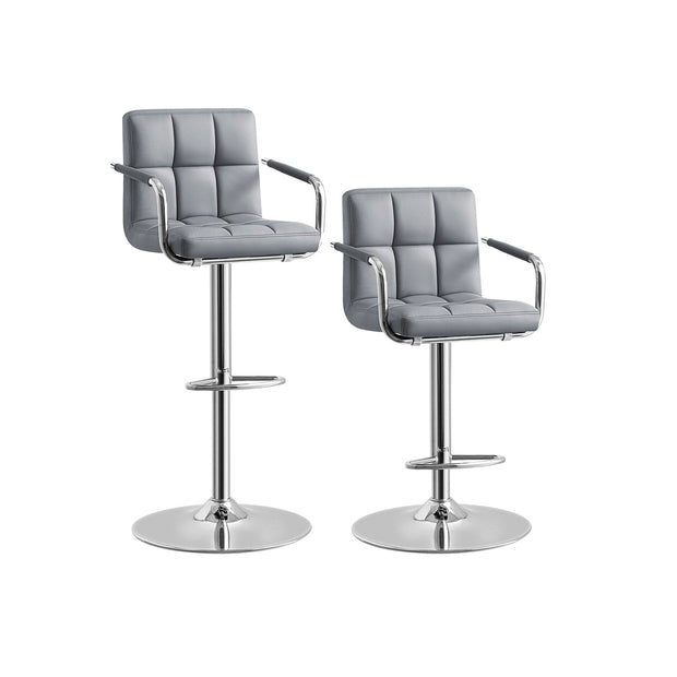 Bar Chair – Synthetic Leather – Light Grey – Height Adjustable, 360° Swivel with Backrest and Footrest