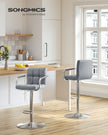 Bar Chair – Synthetic Leather – Light Grey – Height Adjustable, 360° Swivel with Backrest and Footrest