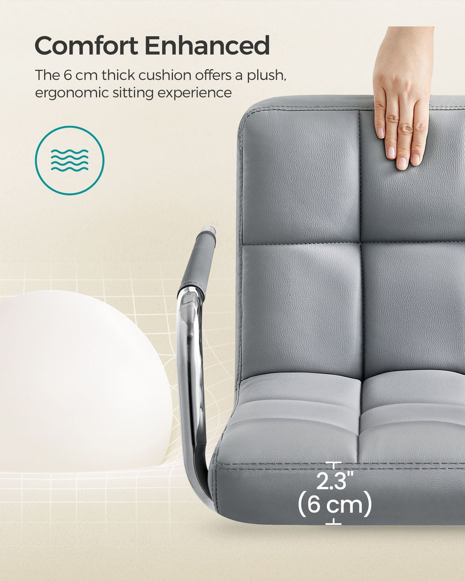 Bar Chair – Synthetic Leather – Light Grey – Height Adjustable, 360° Swivel with Backrest and Footrest