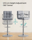 Bar Chair – Synthetic Leather – Light Grey – Height Adjustable, 360° Swivel with Backrest and Footrest