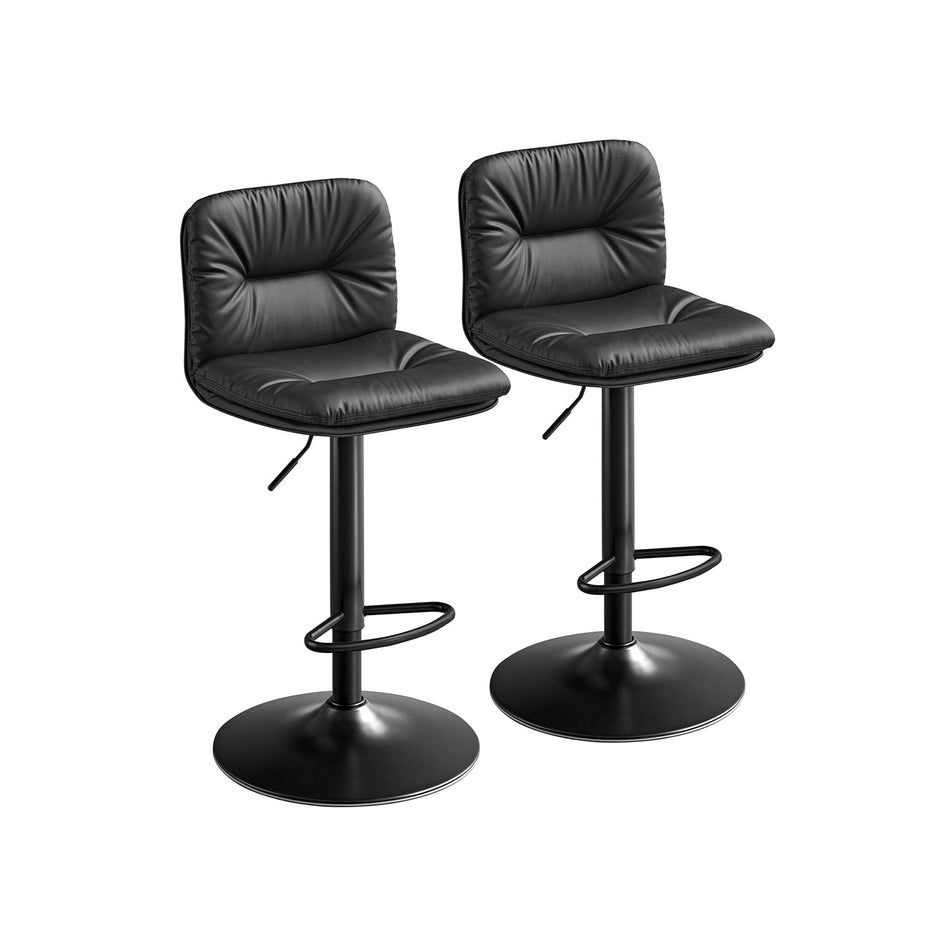 Bar Stools Set of 2 – PU – Adjustable – 360° Swivel with Backrest and Footrest
