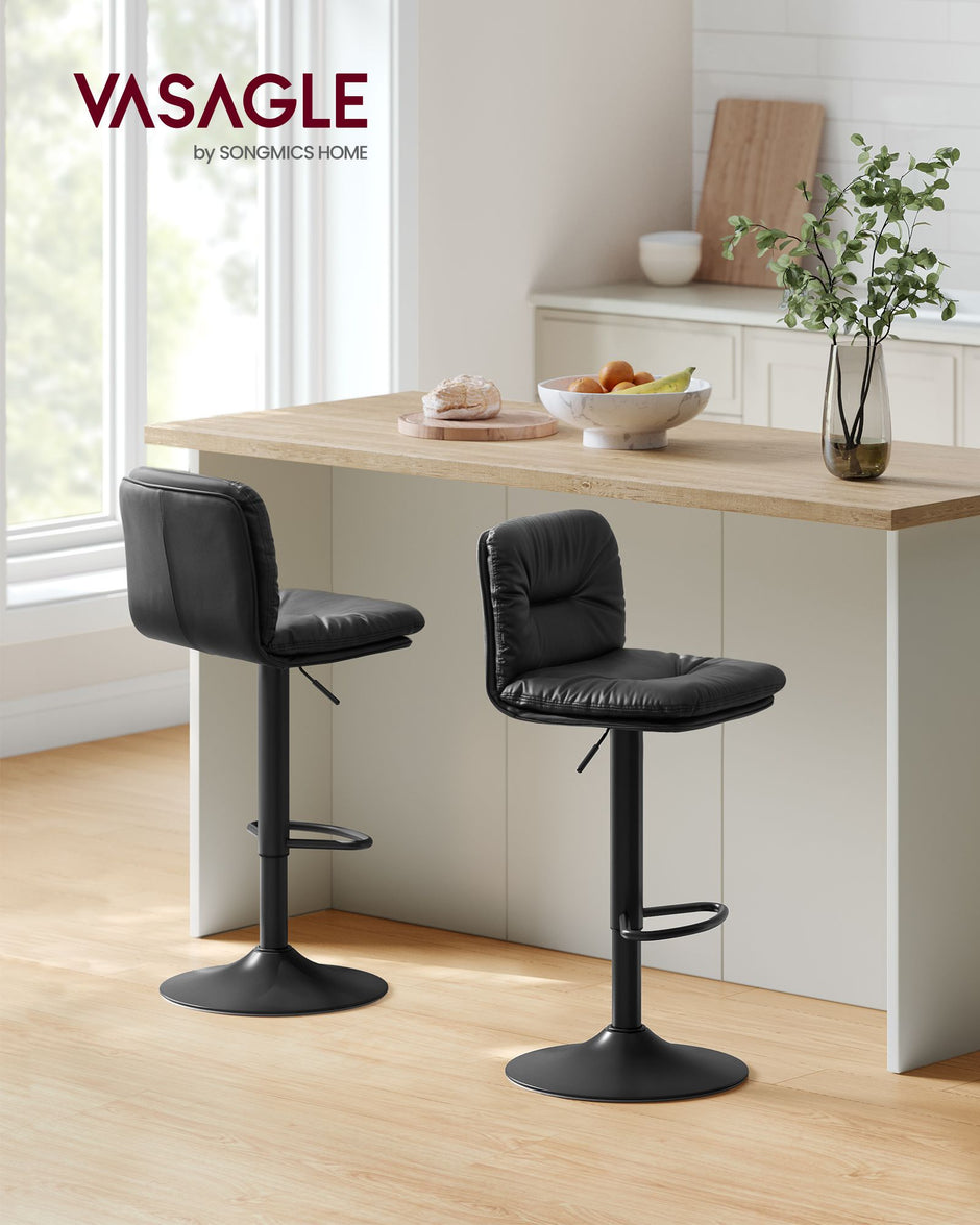 Bar Stools Set of 2 – PU – Adjustable – 360° Swivel with Backrest and Footrest