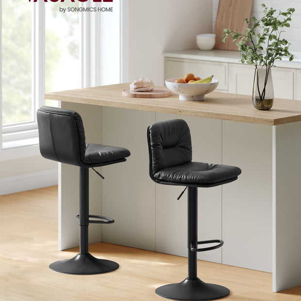 Bar Stools Set of 2 – PU – Adjustable – 360° Swivel with Backrest and Footrest