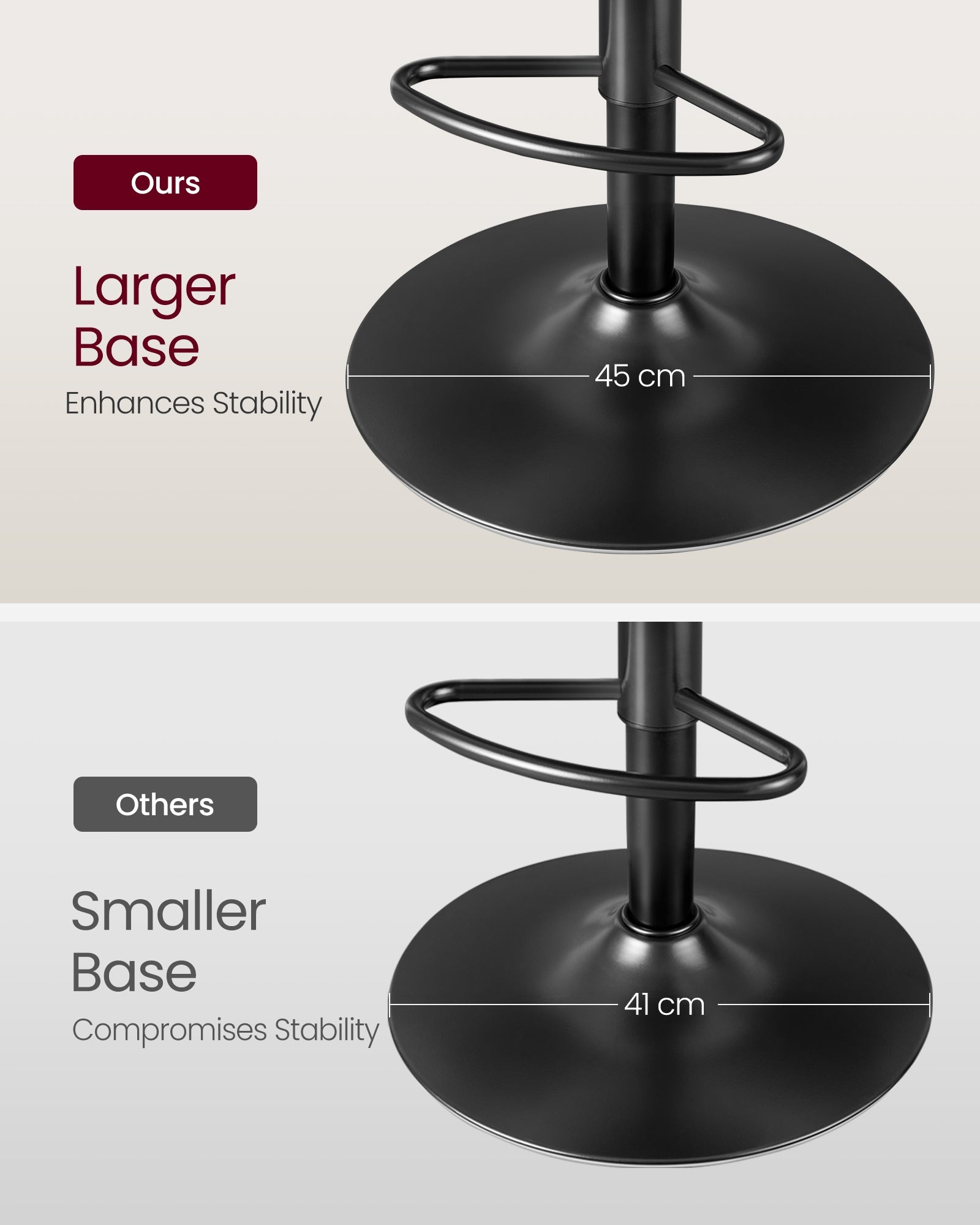 Bar Stools Set of 2 – PU – Adjustable – 360° Swivel with Backrest and Footrest