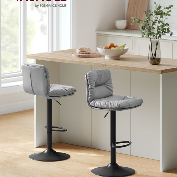 Bar Stools Set of 2 – PU – Adjustable – 360° Swivel with Backrest and Footrest