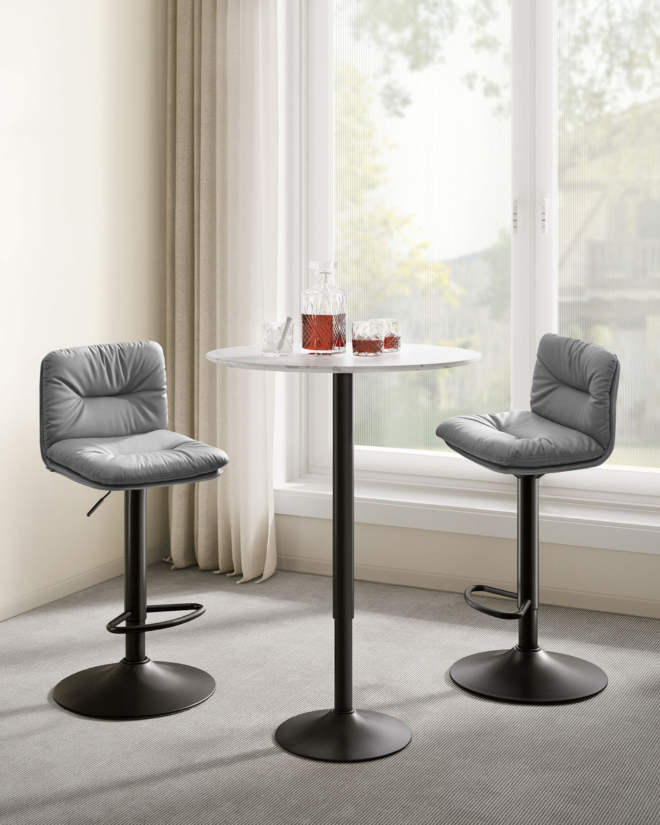 Bar Stools Set of 2 – PU – Adjustable – 360° Swivel with Backrest and Footrest