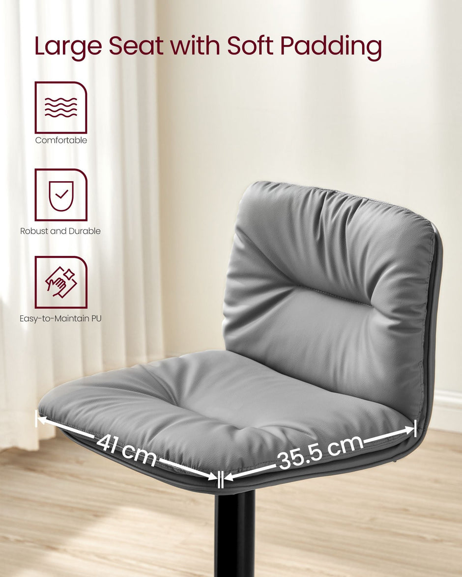 Bar Stools Set of 2 – PU – Adjustable – 360° Swivel with Backrest and Footrest